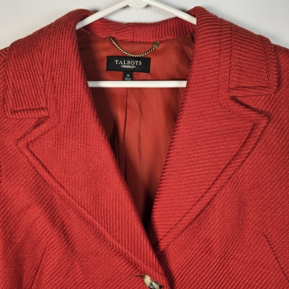 Talbots Womens Burnt Orange Wool Blend Textured Ribbed  Blazer Jacket Size 14 - Picture 3 of 13